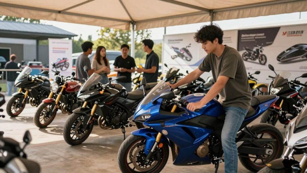 motociclista recebendo a primeira moto