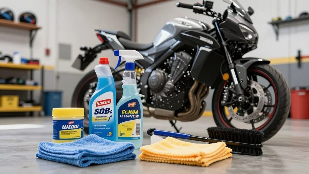 Moto sendo preparada para ser lavada.