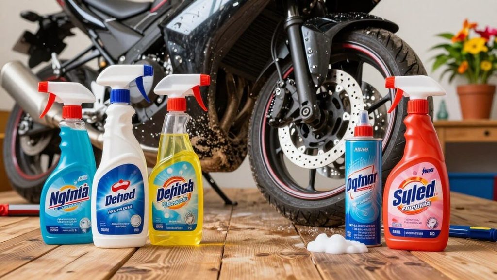 Moto recebendo produtos de limpeza